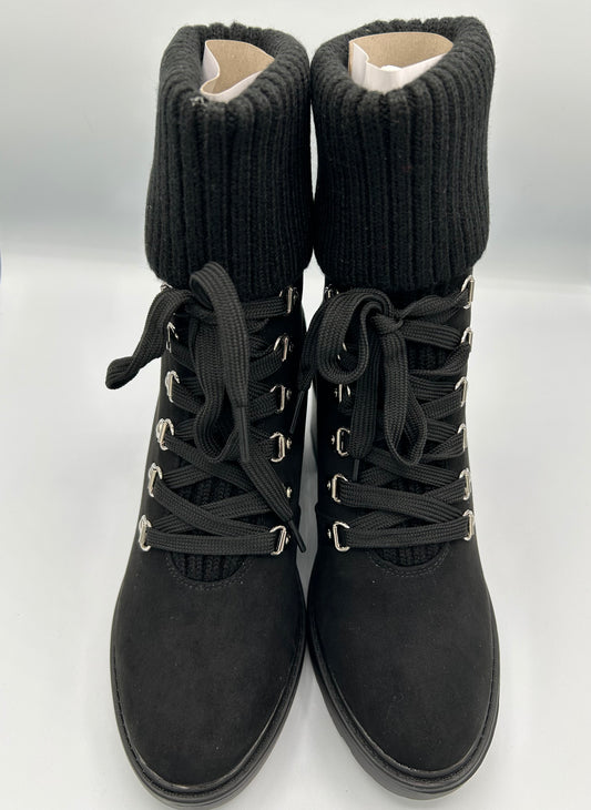 Black suede-like bootie with fold down top