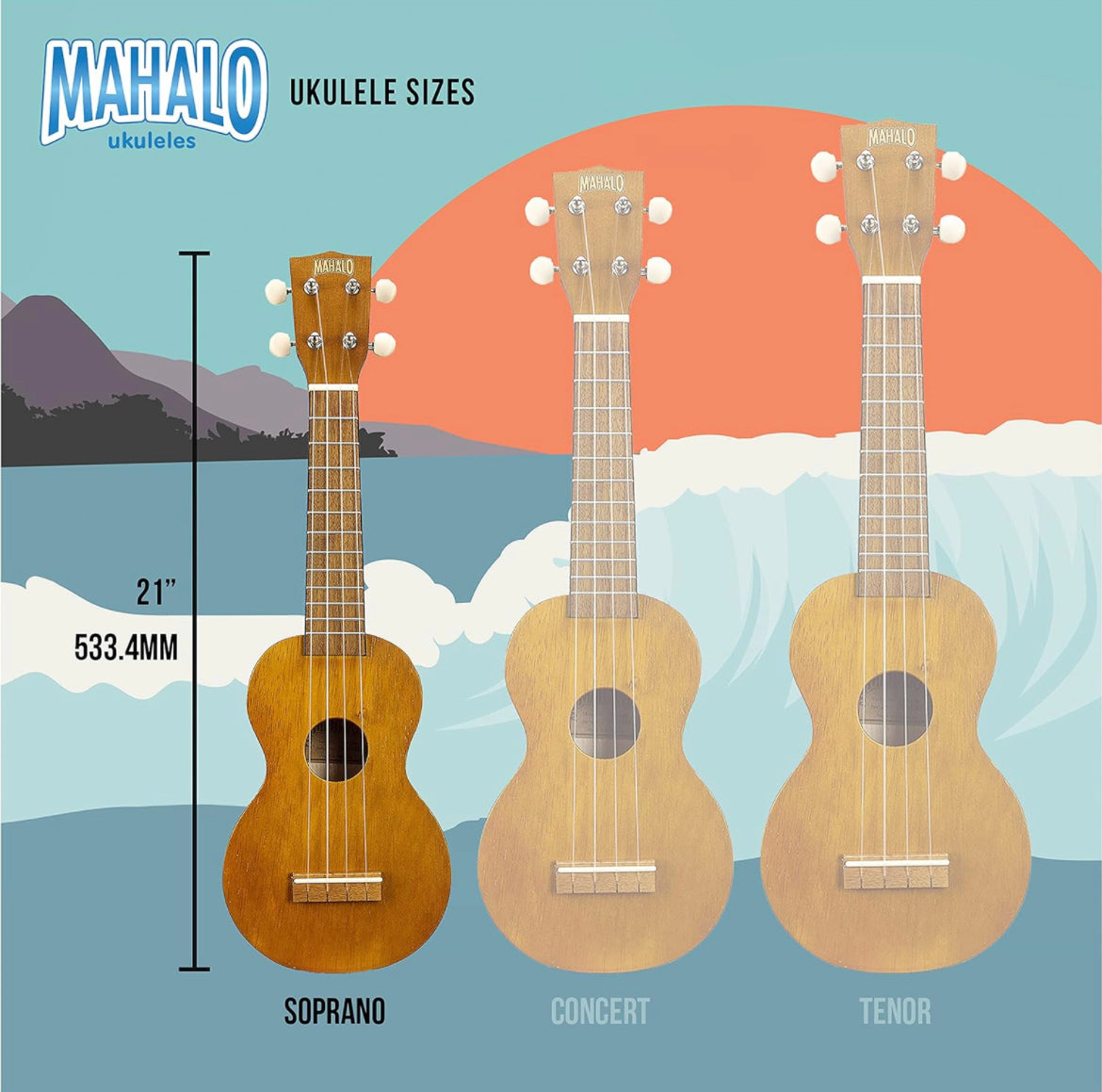 Mahalo Ukuleles MK1-TBR Kahiko Series Soprano Ukulele, Transparent Brown