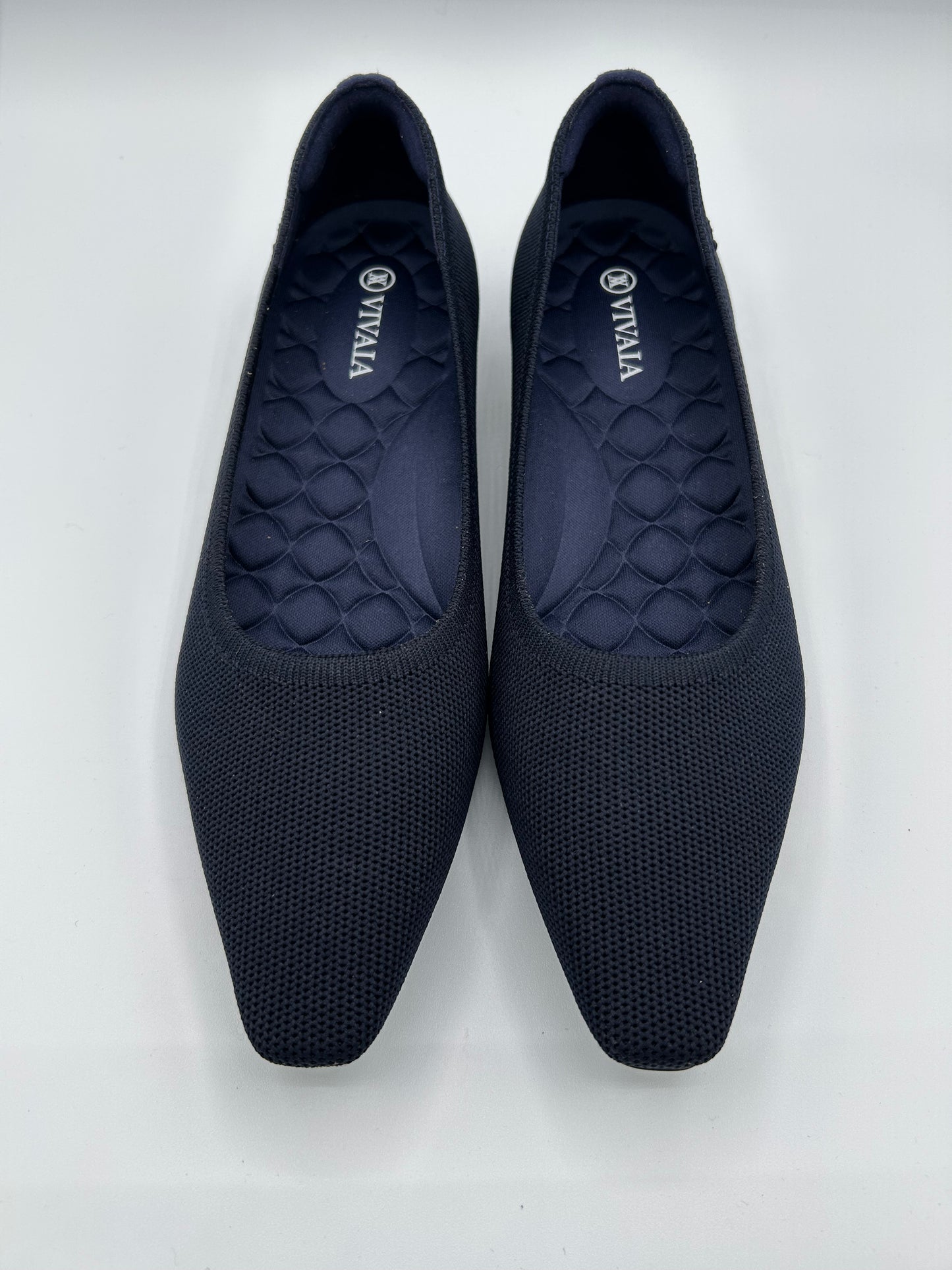 Navy Square toe flat by Vavaia